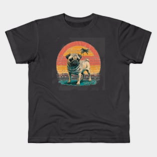 Pug vintage sunset Kids T-Shirt